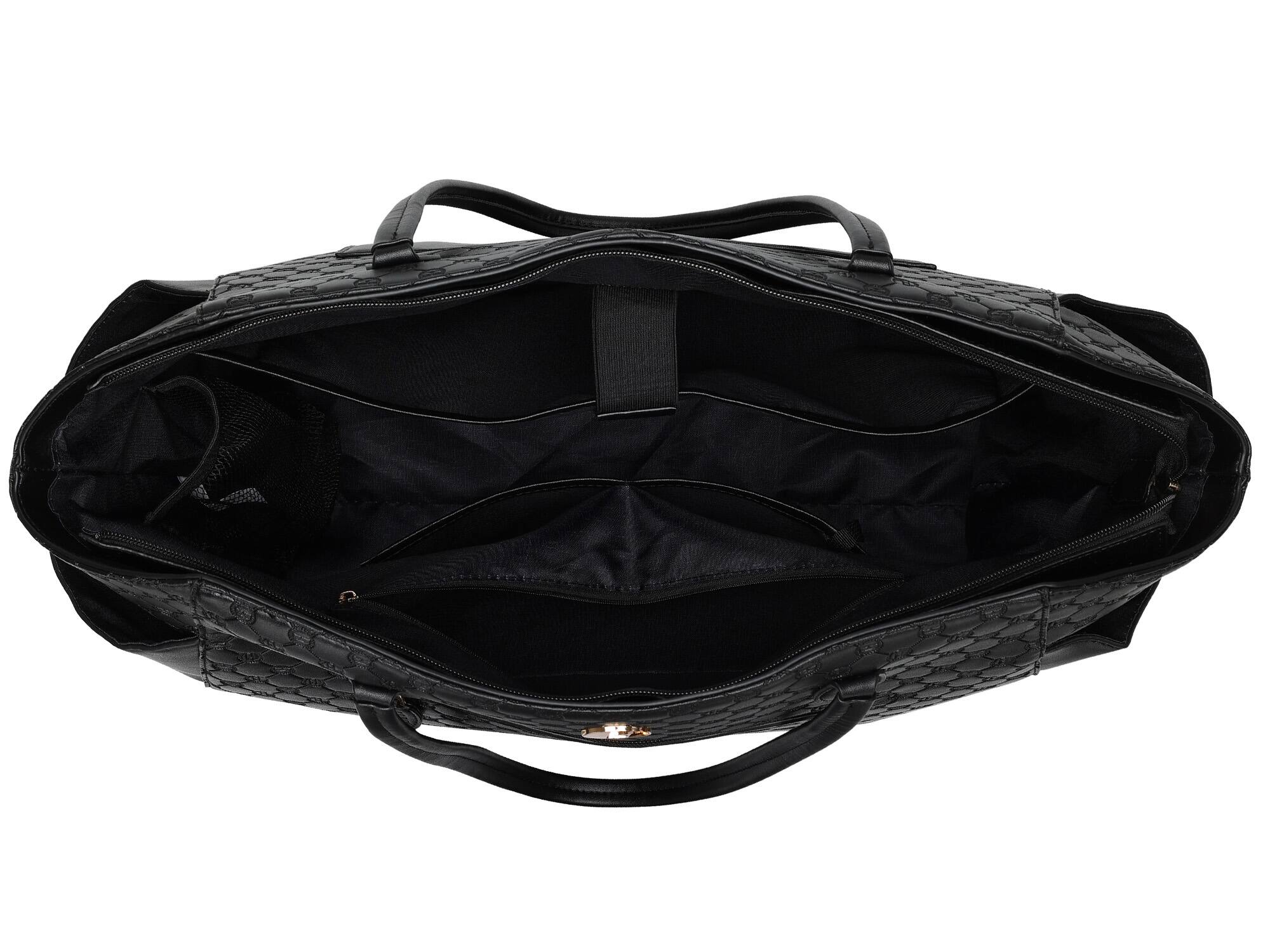 Back. Elle - ELLE Compass 32L Vegan Leather Monogram Weekender Duffel Bag | Black - Black.