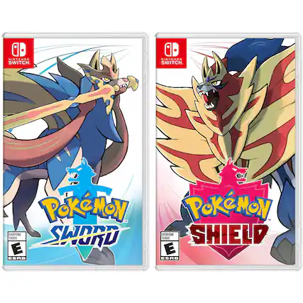 A Nintendo Switch.
Pokémon Sword
Everyone 1000s
ESRB E
A Nintendo Switch.
Pokémon Shield
Everyone 1000s
ESRB E - E (Everyone)