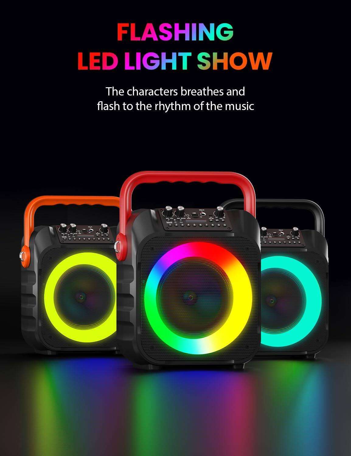 FLASHING LED LIGHT SHOW

The characters breathe and flash to the rhythm of the music