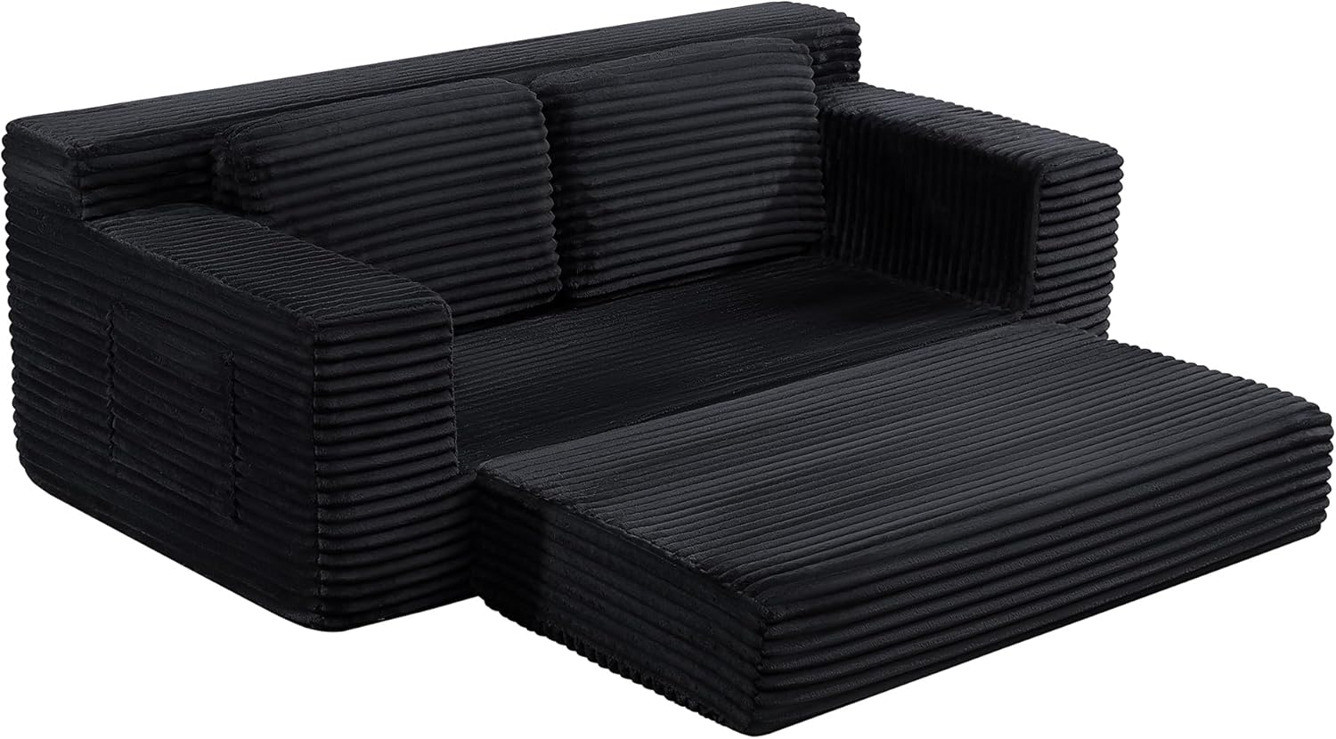 Alt View 2. Trinkets Crazed - Corduroy Cloud Loveseat Sofa, 2 in 1 Folding Convertible Sleeper Sofa with Fixed-Shape Frame and 2 Pillows - black.