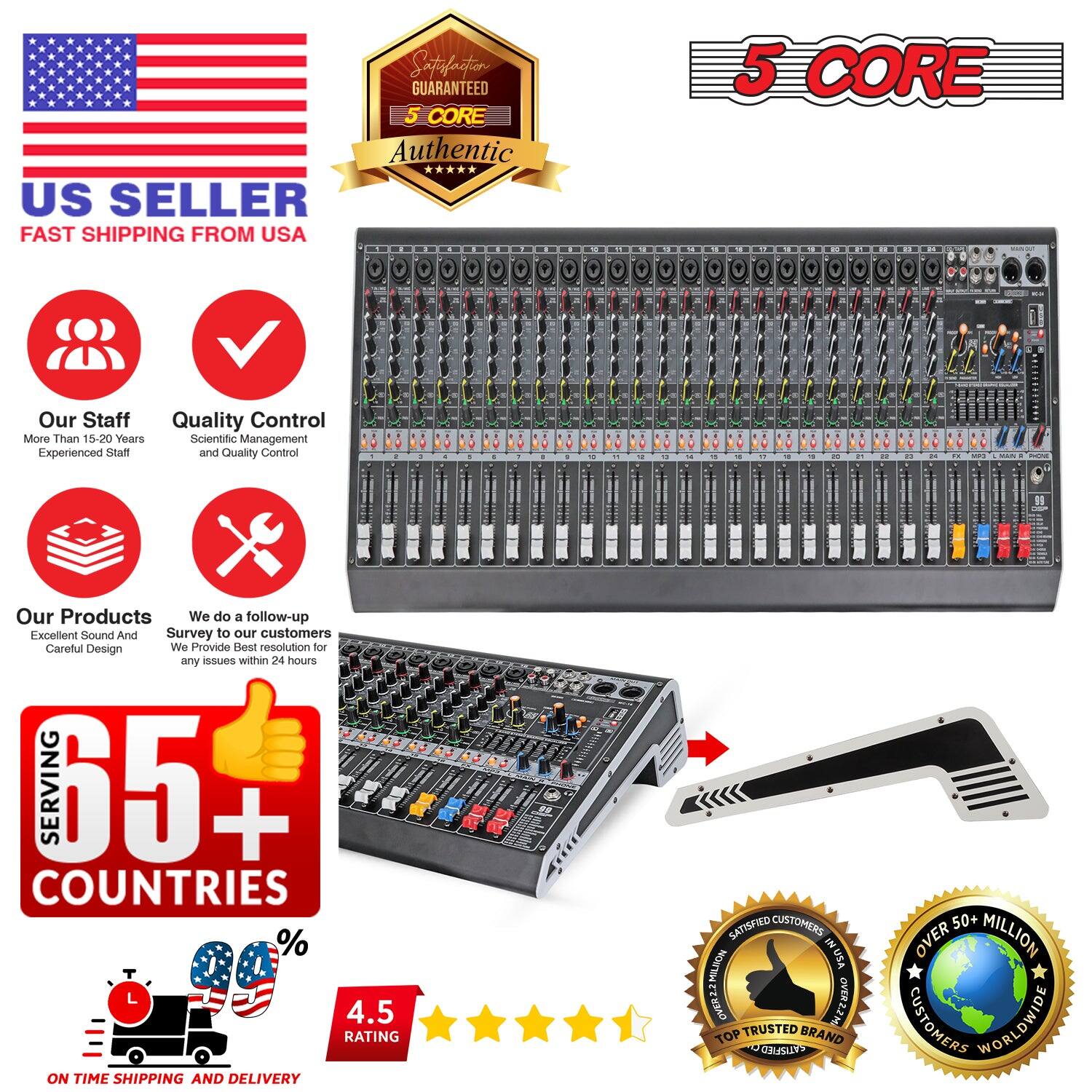 5 CORE Audio Mixer 24 Channel DJ Soundboard USB Interface