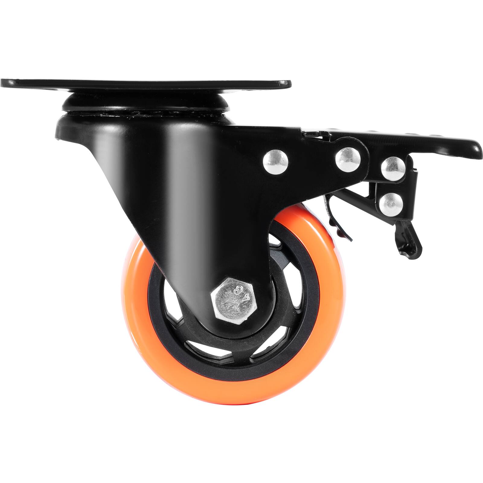 Alt View 5. VEVOR - Caster Wheels, 3-inch Swivel Plate Casters, Set of 4, with Security A/B Locking No Noise PVC Wheels - Black;Orange.