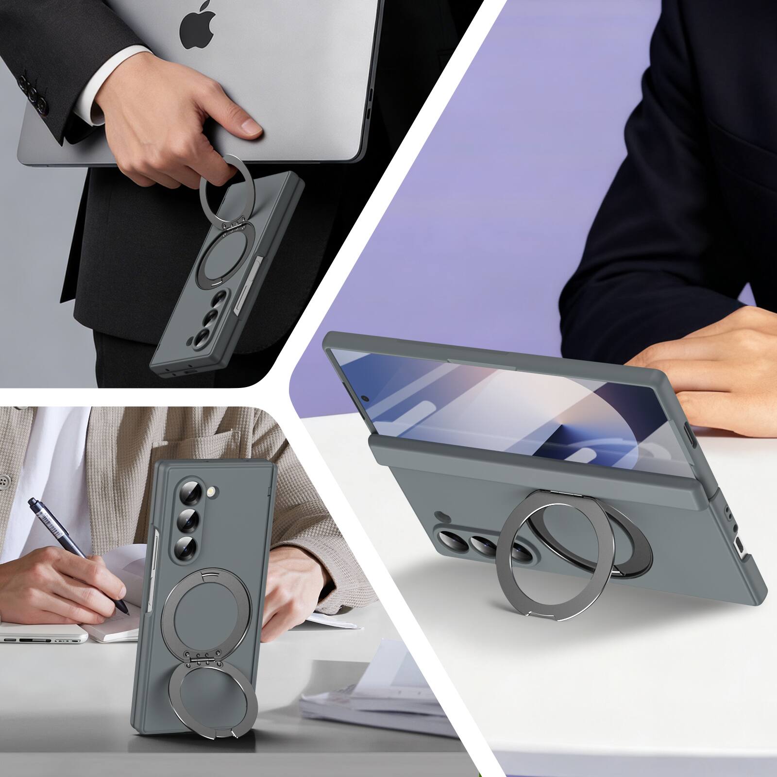 Alt View 2. Dteck - For Samsung Galaxy Z Fold 6 Rugged Case With Screen Protector, Shockproof Magnetic Ring Stand Hinge Protection Cover - Gray.