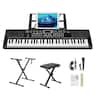 Winado - 61 Key Electronic Keyboard Piano w/ Stand, Bench & Headphones, Microphone Set for Beginners w/Lighted Keys