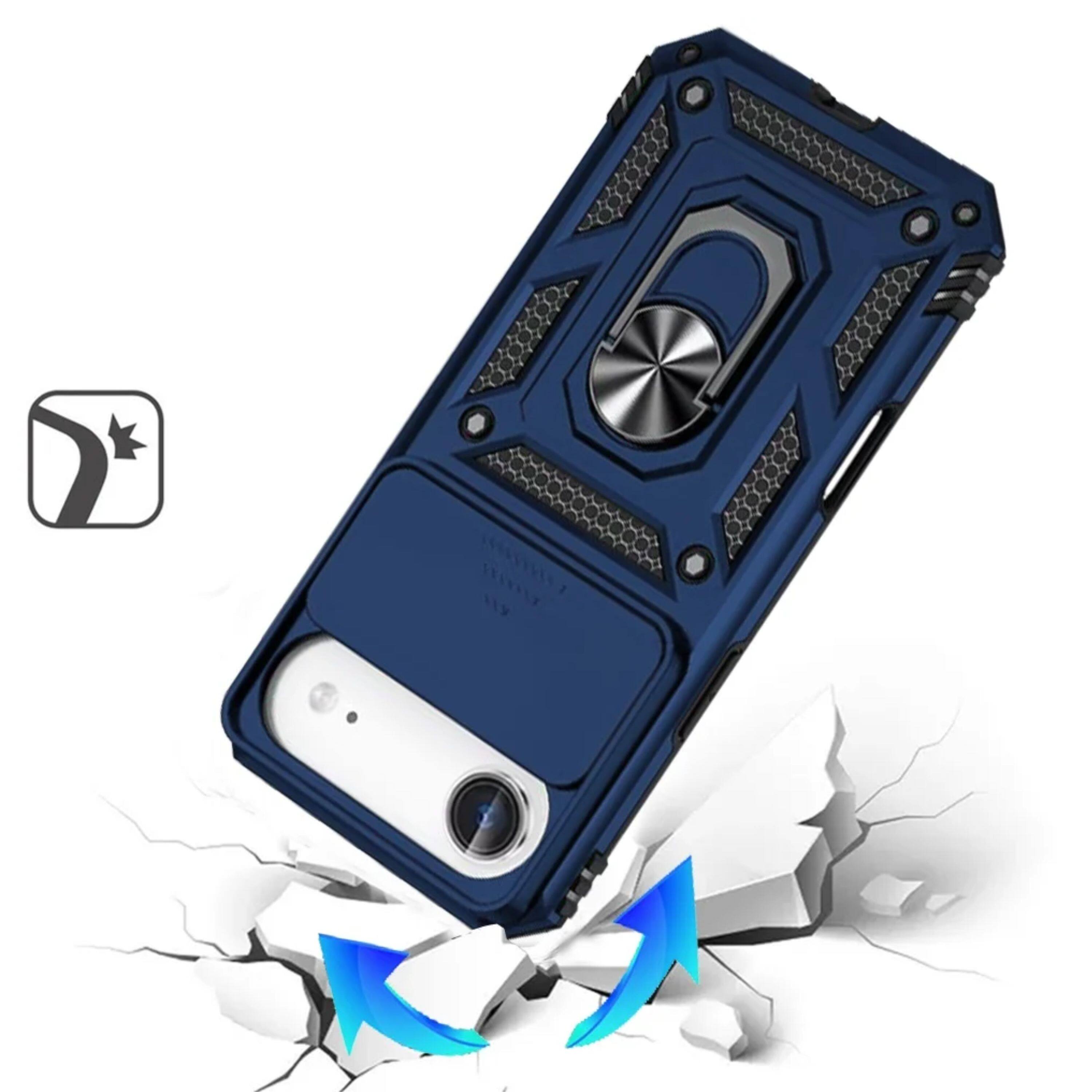 Left. Kitcheniva - Shockproof Metal Ring Stand Phone Case With Lens Cover Tempered Glass For iPhone Air Blue - Blue.