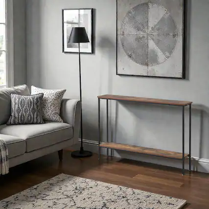 Front. Hivvago - 44-Inch Hallway Table Featuring Shelf Storage and Dual Safety Anchors - Rustic Brown.