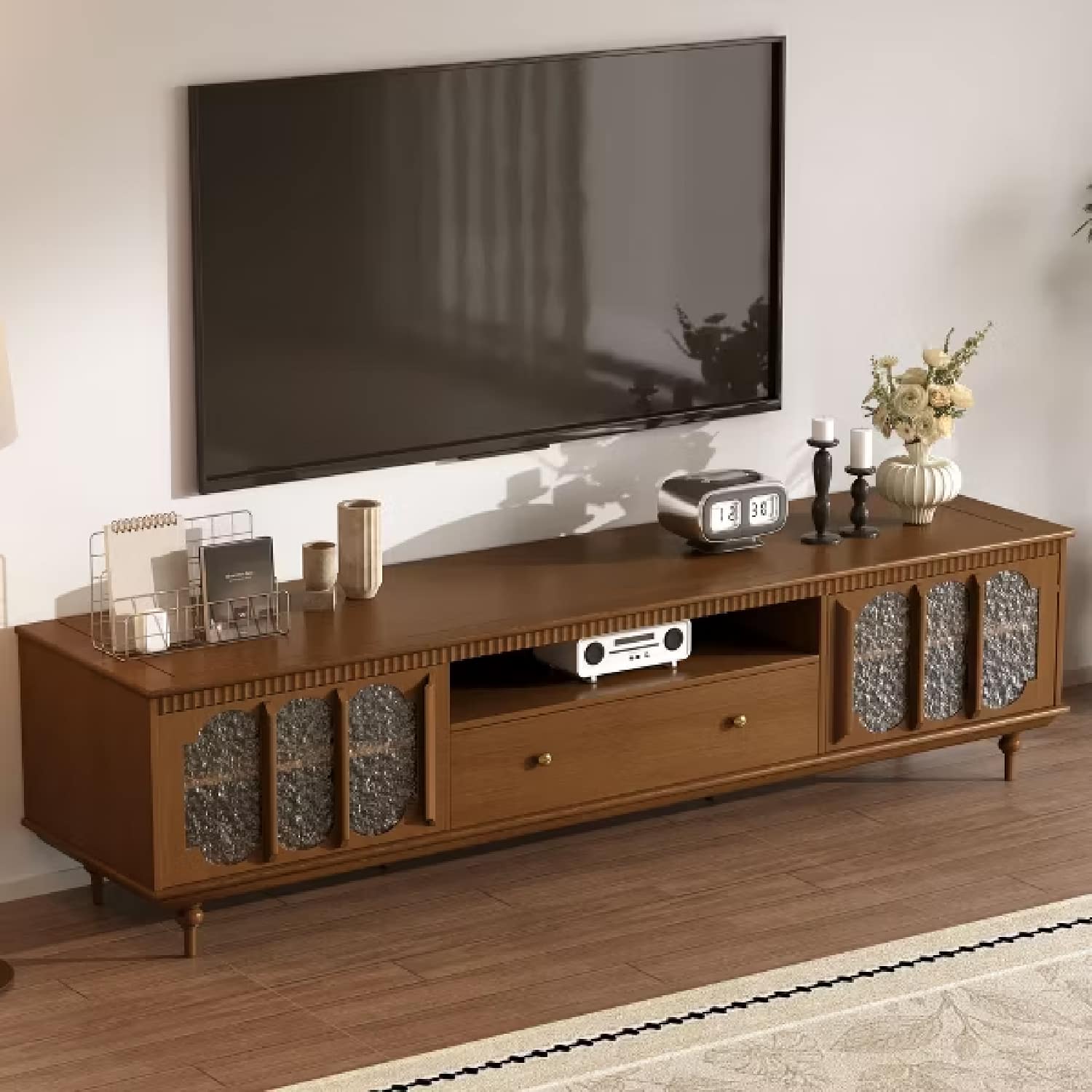 "luck idea - 78.74"" Modern Entertainment Center with Textured Doors, Wide Media Console, Finish TV Stand with Storage for Livi - Walnut" price history on PriceWatchPro
