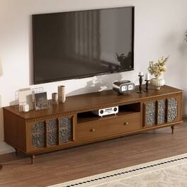 luck idea - 78.74" Modern Entertainment Center with Textured Doors, Wide Media Console, Finish TV Stand with Storage for Livi - Walnut