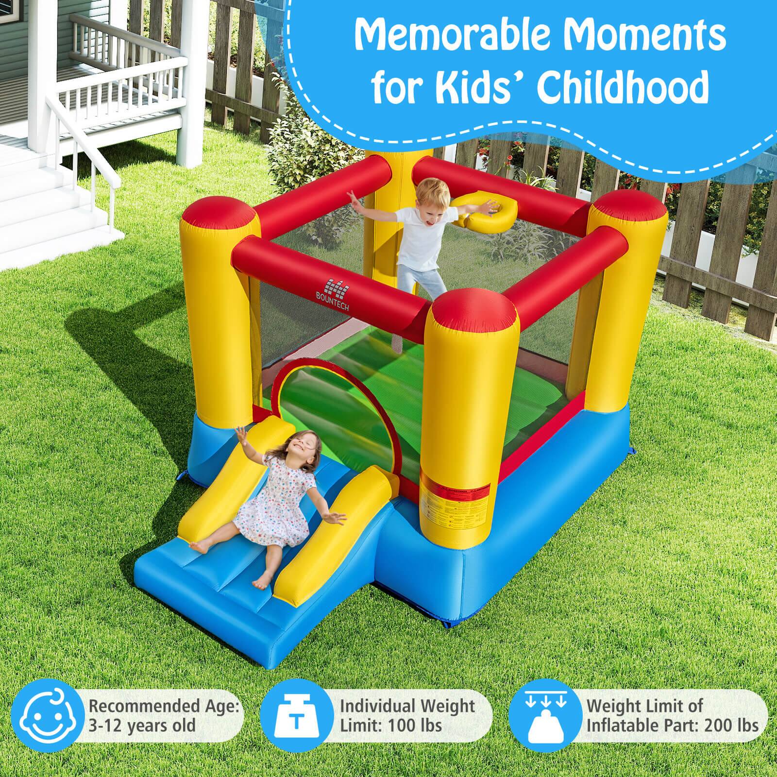 Memorable Moments for Kids' Childhood

BOUNTECH

Recommended Age: 3-12 years old

Individual Weight Limit: 100 lbs

Weight Limit of Inflatable Part: 200 lbs