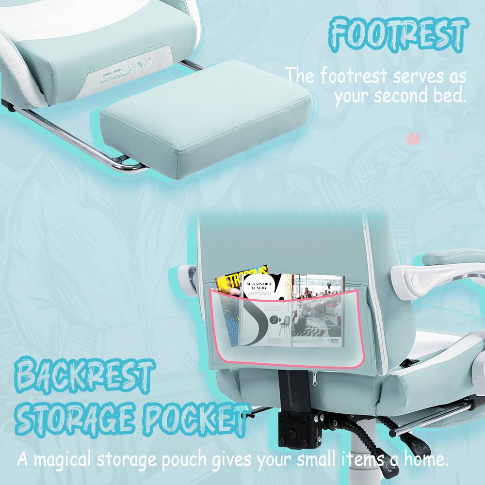 **FOOTREST**  
The footrest serves as your second bed.

**BACKREST STORAGE POCKET**  
A magical storage pouch gives your small items a home.