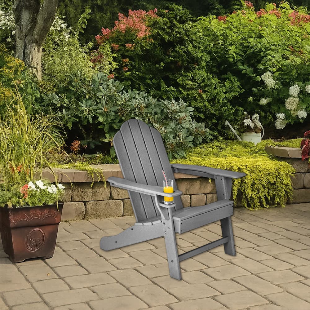 Hivvago - Adirondack Chair with Integrated Cup Holder for Garden or Porch Use - Gray