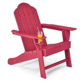 Costway - Patio Adirondack Chair Weather Resistant Garden Deck with Cup Holder - Red