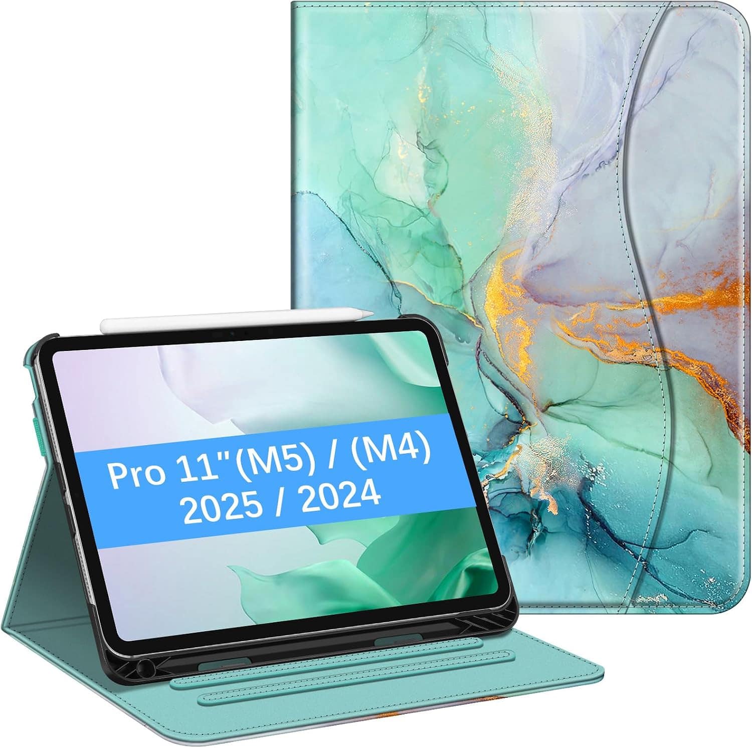 Fintie - Case for iPad Pro 11-inch (M5) 2025 / (M4) 2024 Multi-Angle Viewing Folio Stand Protective Cover with Pocket - Emerald Marble price history on PriceWatchPro