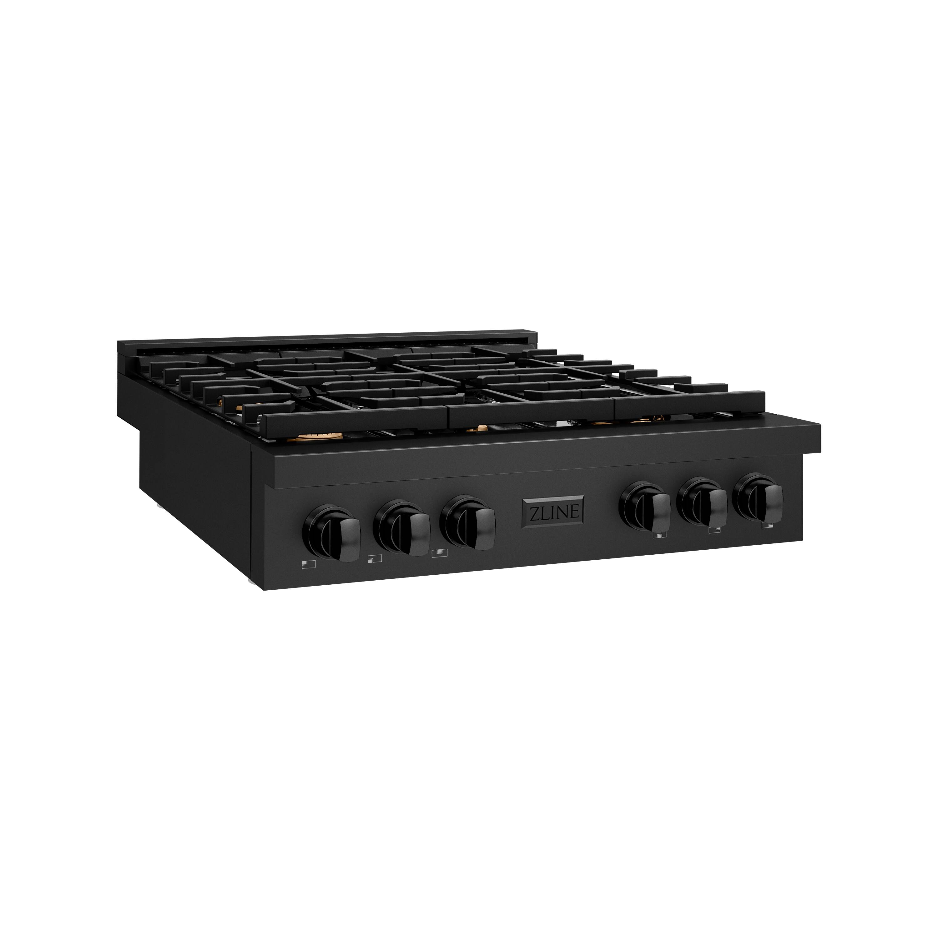 Angle. ZLINE - ZLINE 36 in. Paramount Gas Rangetop with 6 Brass Burners (SRTB-BR-36) - Black Stainless Steel.