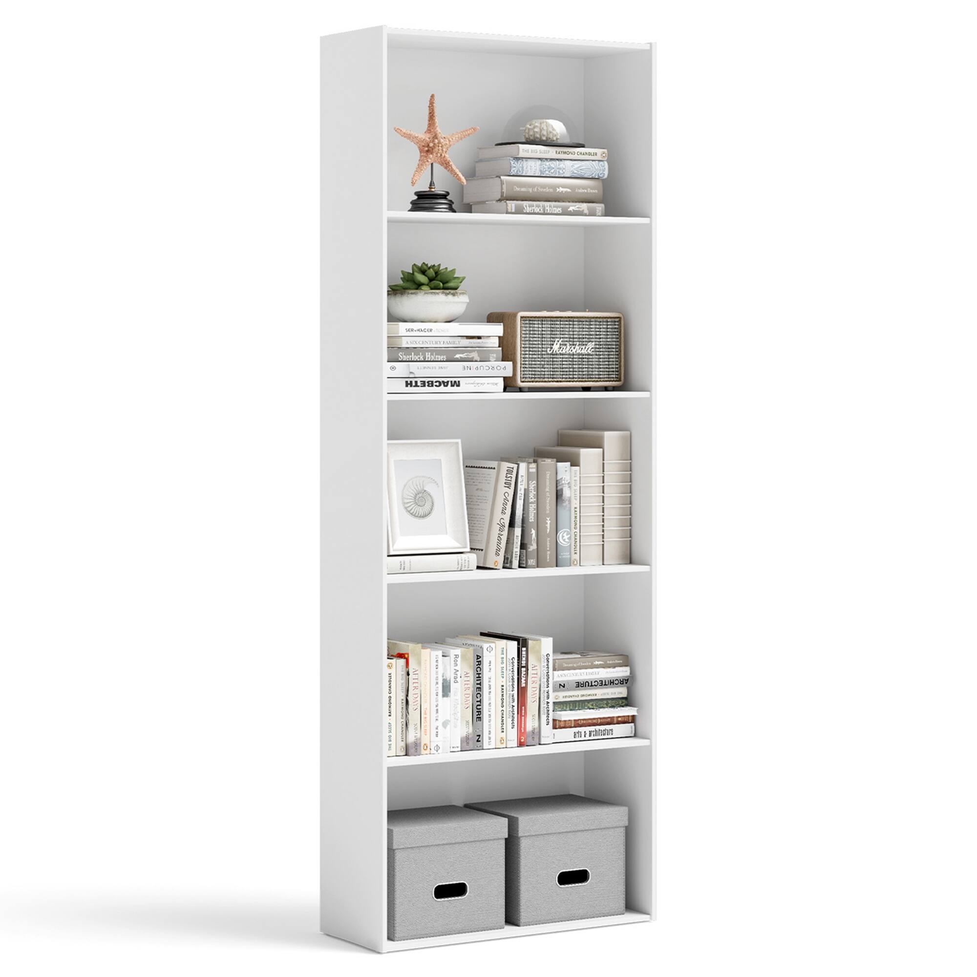 Costway - 5-Shelf Storage Bookcase Modern Multi-Functional Display Cabinet Furniture - White