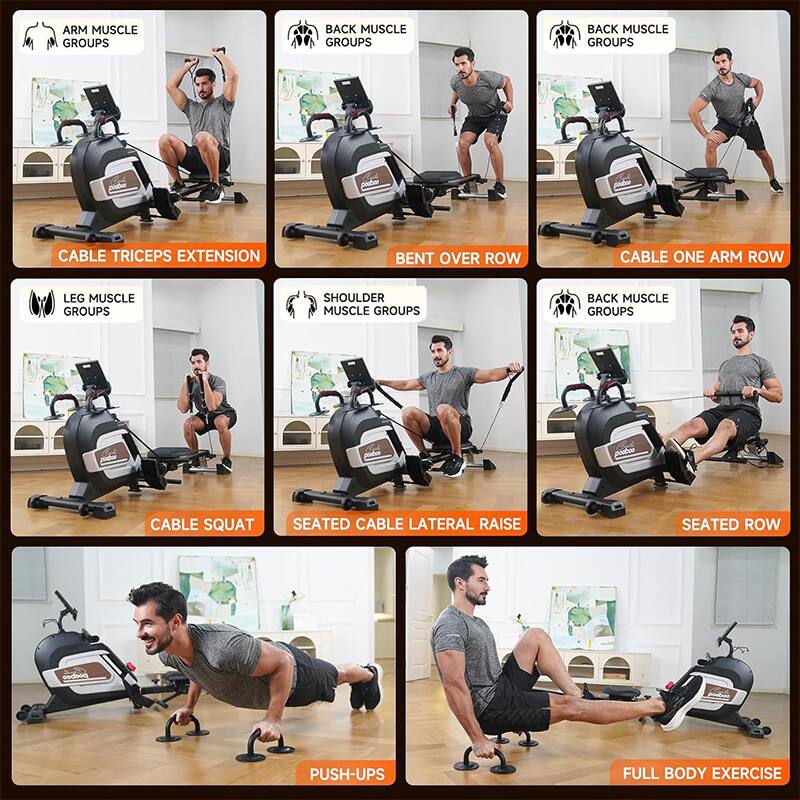 ARM MUSCLE GROUPS  
- CABLE TRICEPS EXTENSION  

BACK MUSCLE GROUPS  
- BENT OVER ROW  
- CABLE ONE ARM ROW  
- SEATED ROW  

LEG MUSCLE GROUPS  
- CABLE SQUAT  

SHOULDER MUSCLE GROUPS  
- SEATED CABLE LATERAL RAISE  

FULL BODY EXERCISE  
- PUSH-UPS