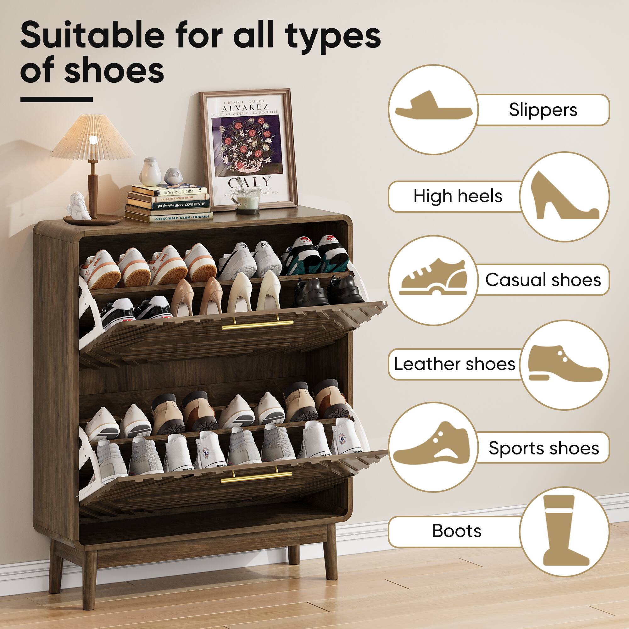 Suitable for all types of shoes

LIBEURIT CHILE ALVAREZ II ALLB CILV.DER LV 0

Slippers
CALY - people ANDONISHI AVARY  
High heels
Casual shoes
Leather shoes
Sports shoes
Boots