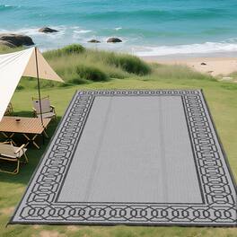 Outsunny - Mat, Outdoor Patio Rug / Large Camping Carpet, 9' x 18', Waterproof Plastic Straw, Reversible - Black and gray