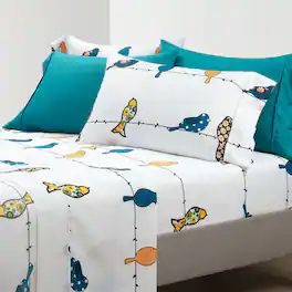 Hivvago - Queen Teal Yellow White Floral Birds on Wire Soft Polyester 6 Piece Sheet Set - Teal, Yellow, White