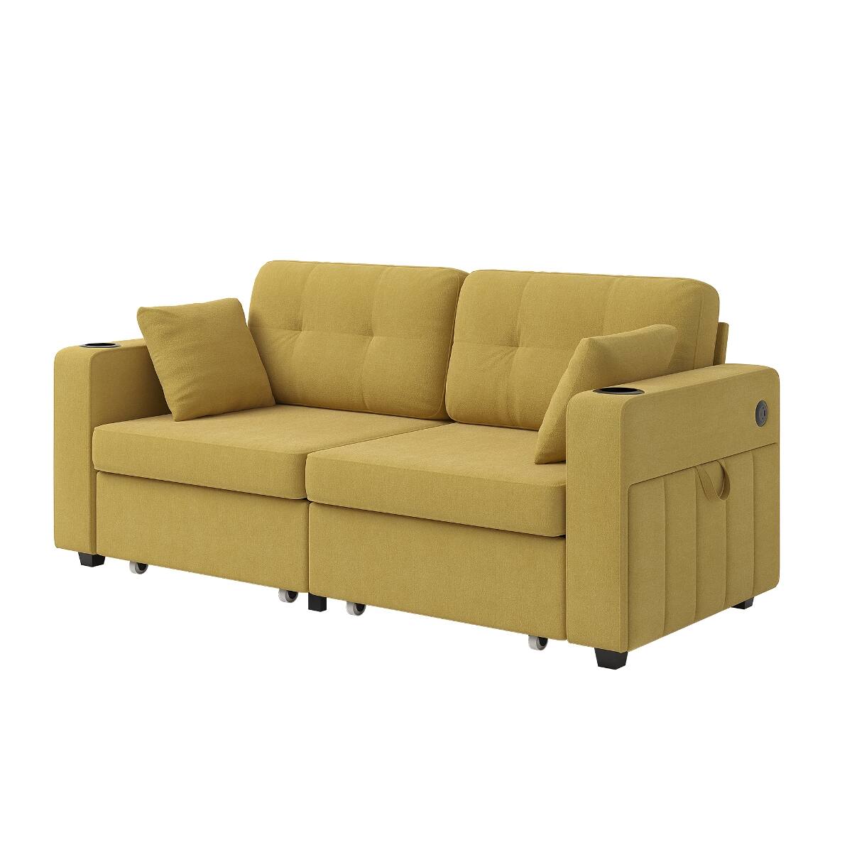 Alt View 10. Ropilly - Ropilly Chenille Sectional Sofa with Storage Chaise, USB Charging Ports and Cup Holders for Small Apartment - Mustard yellow.