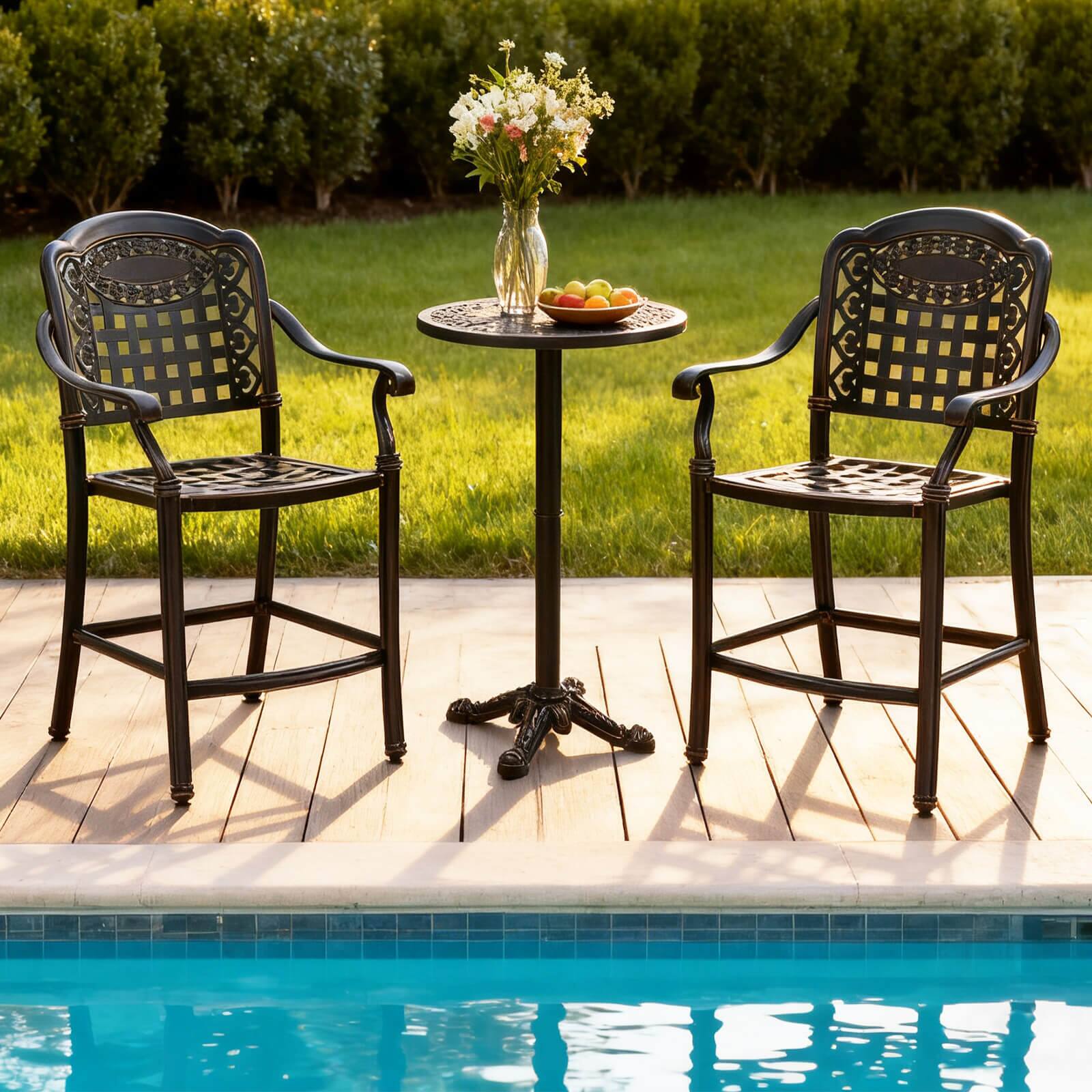 Alt View 4. Costway - Costway 25.5" Outdoor Bar Stool Set of 2 with Ergonomic Back, Arms & Footrest for Garden - Copper.