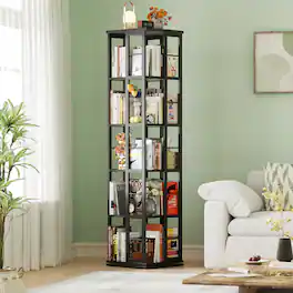 Aheaplus - 5-Tier Rotating Bookshelf, 360 Display Wood Spinning Bookshelves - Black