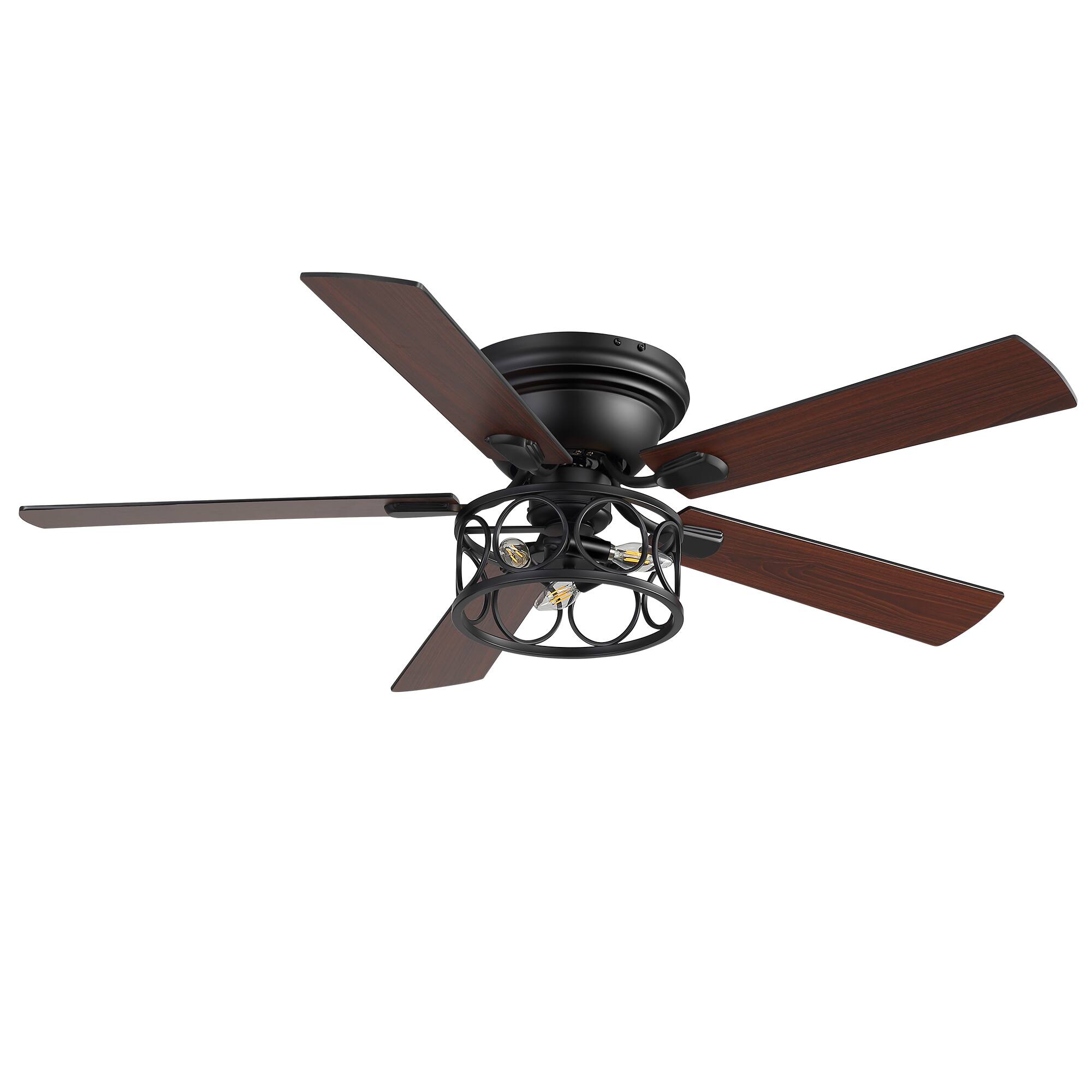 Alt View 9. Breezary - 52 Inch Surface Mounted Ceiling Fan with Caged Light, E12 Bulbs, DC Motor, 6-Speed Remote, Timer - Black & Walnut.