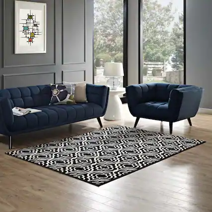 Front. Modway - Frame Transitional Moroccan Trellis Area Rug - Black and White.