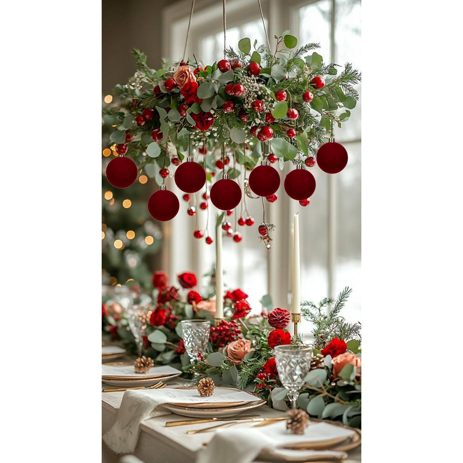 Back. Stylel Star - 30pcs Christmas Ball Ornaments Set 2.36" Shatterproof Baubles For Tree Decorations Hanging With Soft Finish - Burgundy.