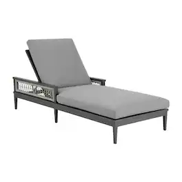 Armen Living - Zella Outdoor Patio Chaise Lounge Chair in Aluminum with Gray Rope and Cushions - Earl Gray