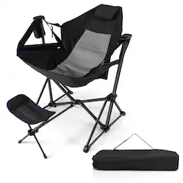 Gymax - Hammock Camping Chair w/ Retractable Footrest & Carrying Bag for Camping Picnic - Black
