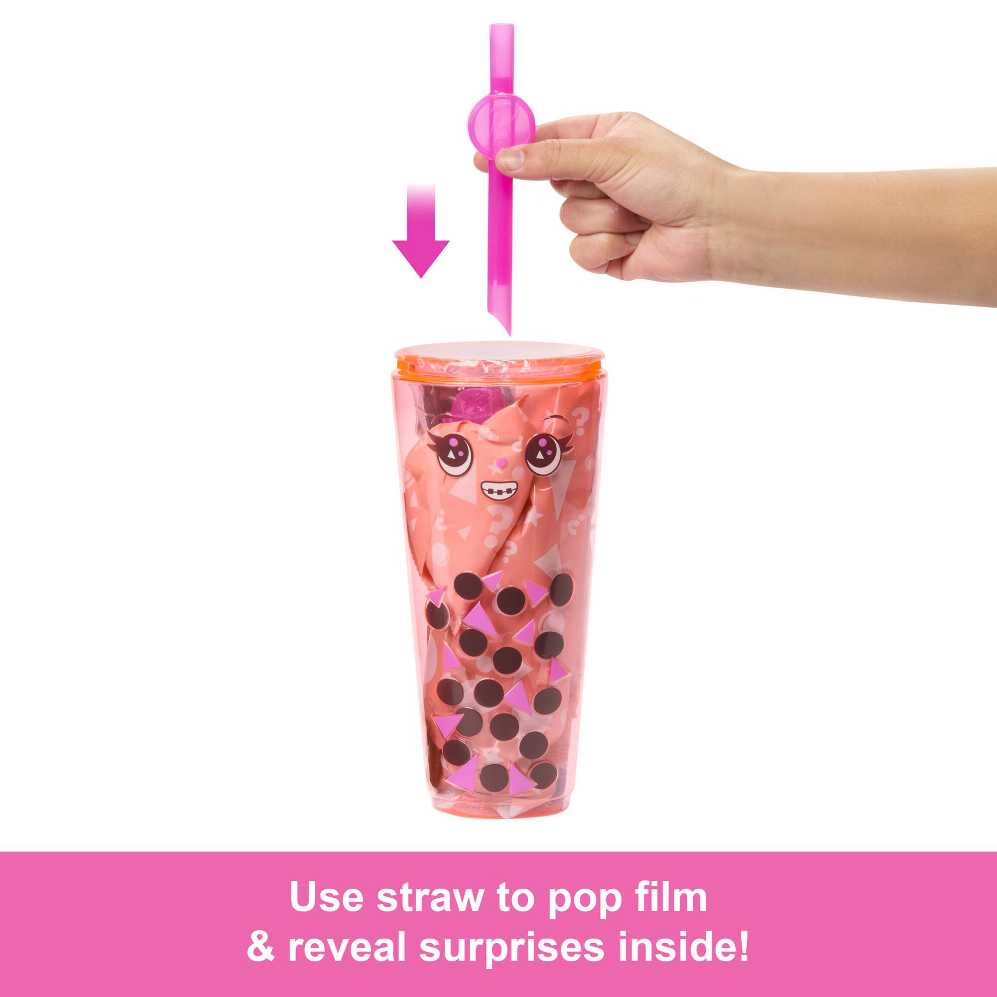 Use straw to pop film & reveal surprises inside!