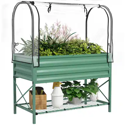Front. Outsunny - Garden Bed with Legs and Cover - Green.