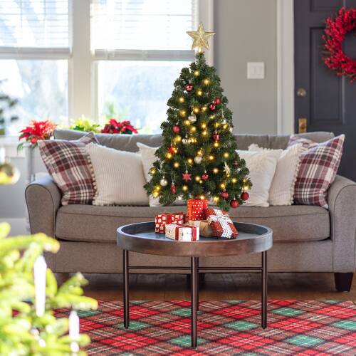 Alt View 7. Winado - Christmas Mini Tree 3FT with Lights, 150 Branches, PVC Material Top Stars Linen Base for Indoor Holiday Party Decoration - Green.