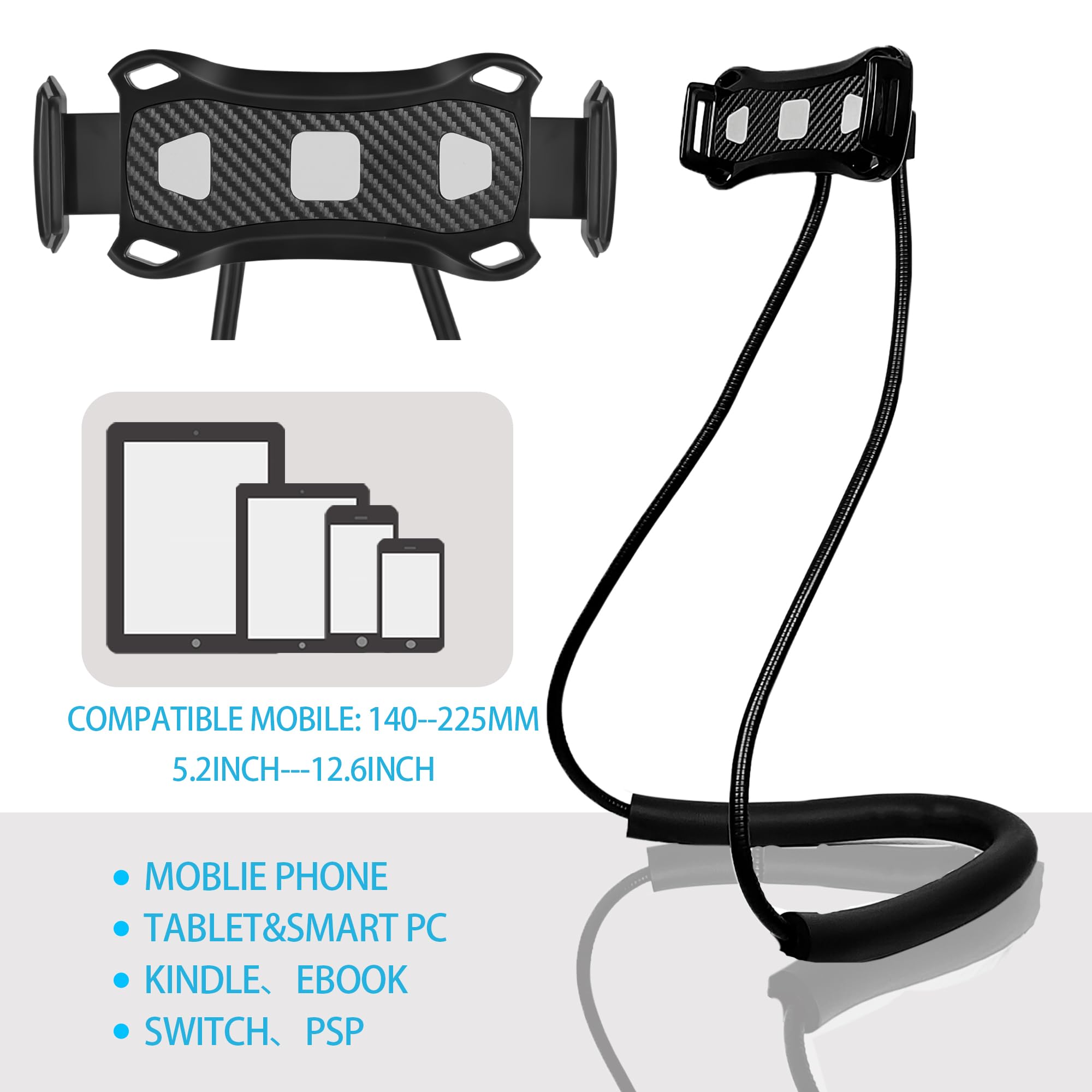 COMPATIBLE MOBILE: 140--225MM  
5.2INCH---12.6INCH  

- MOBILE PHONE  
- TABLET&SMART PC  
- KINDLE, EBOOK  
- SWITCH, PSP
