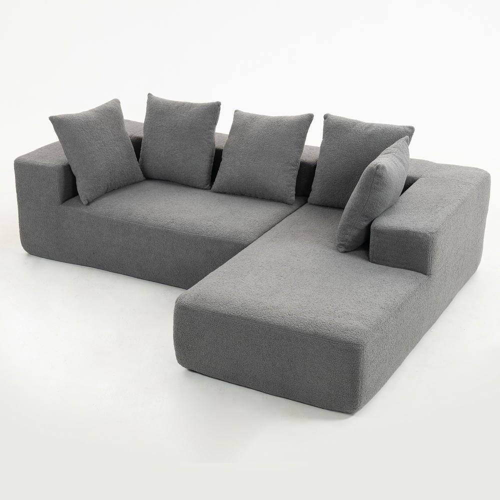 Alt View 6. Kadyn - L-Shaped Full Foam Sectional Sofa, 5 Pillows, Compressed Shipping, Flannelette, Space Saving Design, Gray-Blue - Gray.