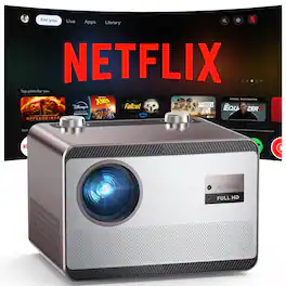 Happrun - Outdoor Projector 2000 ANSI Netflix Officially Licensed 4K Full HD, Projector with Wifi and Bluetooth, Built-in Apps