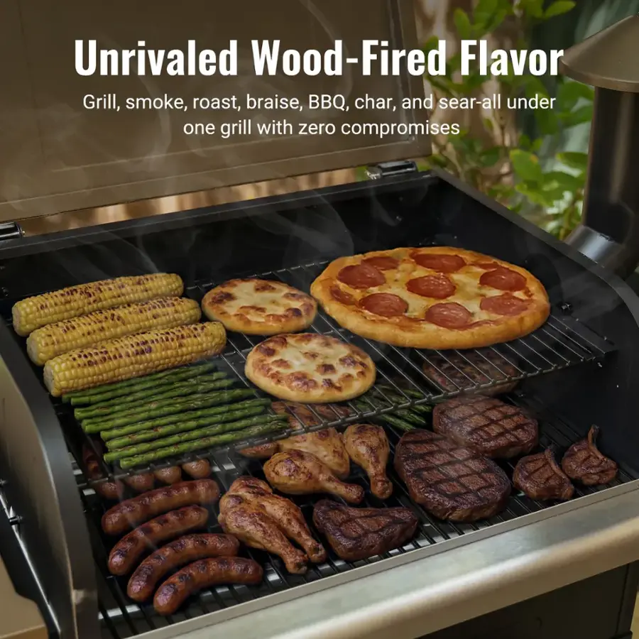 Unrivaled Wood-Fired Flavor
Grill, smoke, roast, braise, BBQ, char, and sear-all under one grill with zero compromises