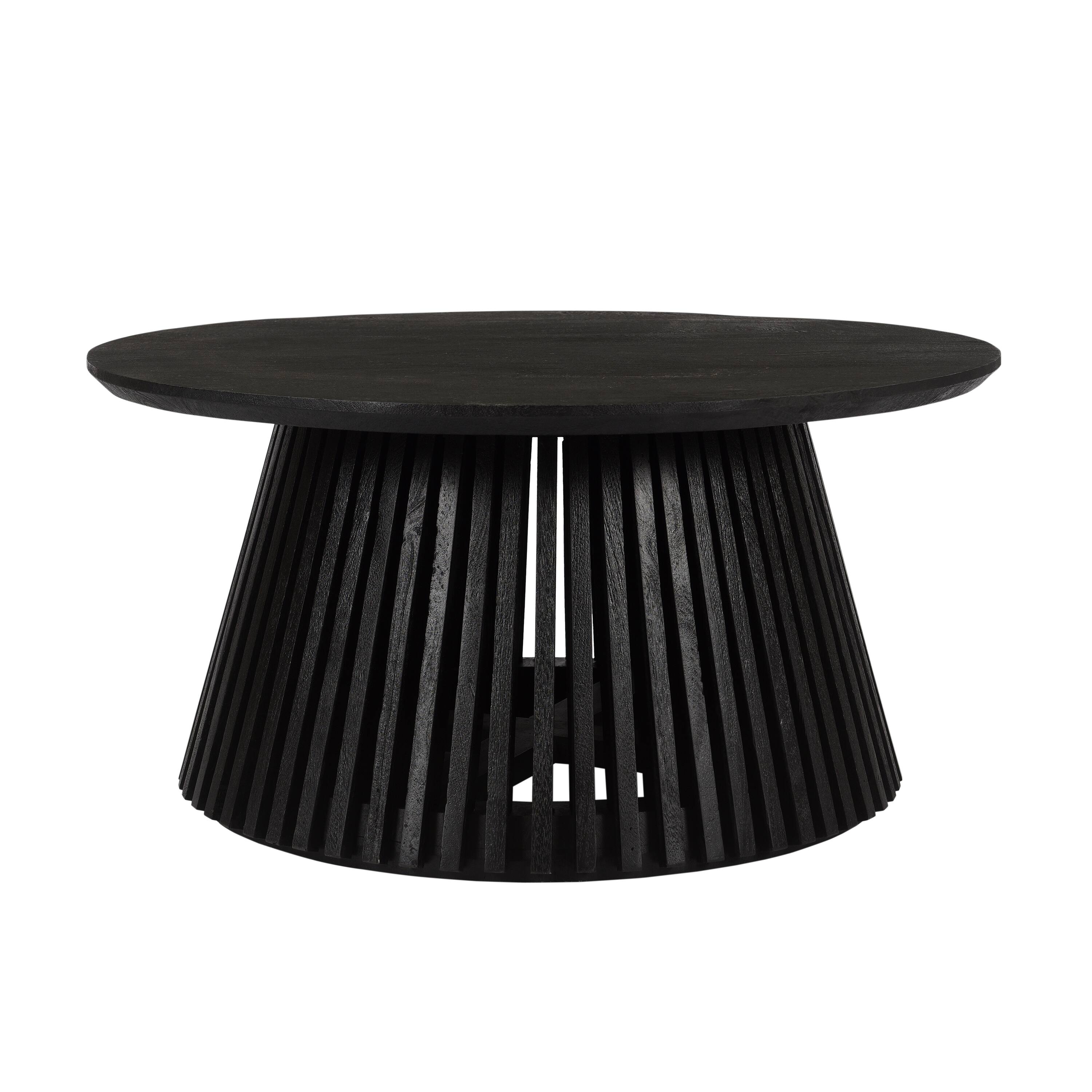 Alt View 1. Manhattan Lane - Ridge 32 Inch Handcrafted Round Coffee Table, Mango Wood, Slatted Flared Base - Black.