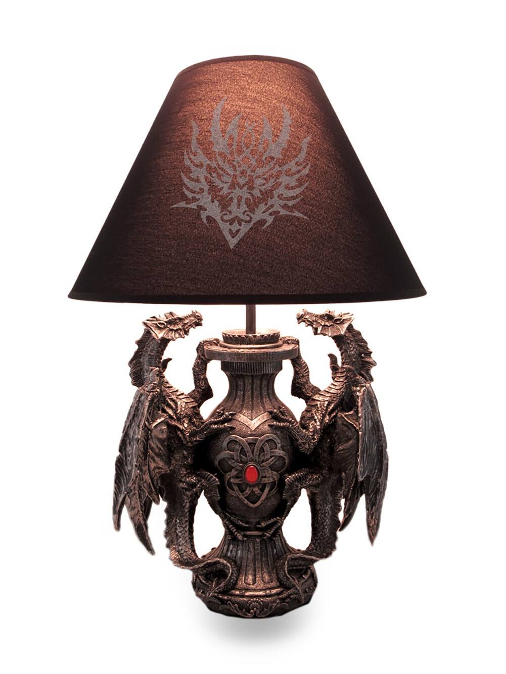 Zeckos - Gothic Guardians of Light Medieval Dragons Table Lamp - Black