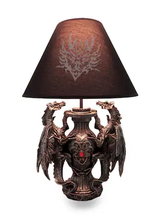 Front. Zeckos - Gothic Guardians of Light Medieval Dragons Table Lamp - Black.