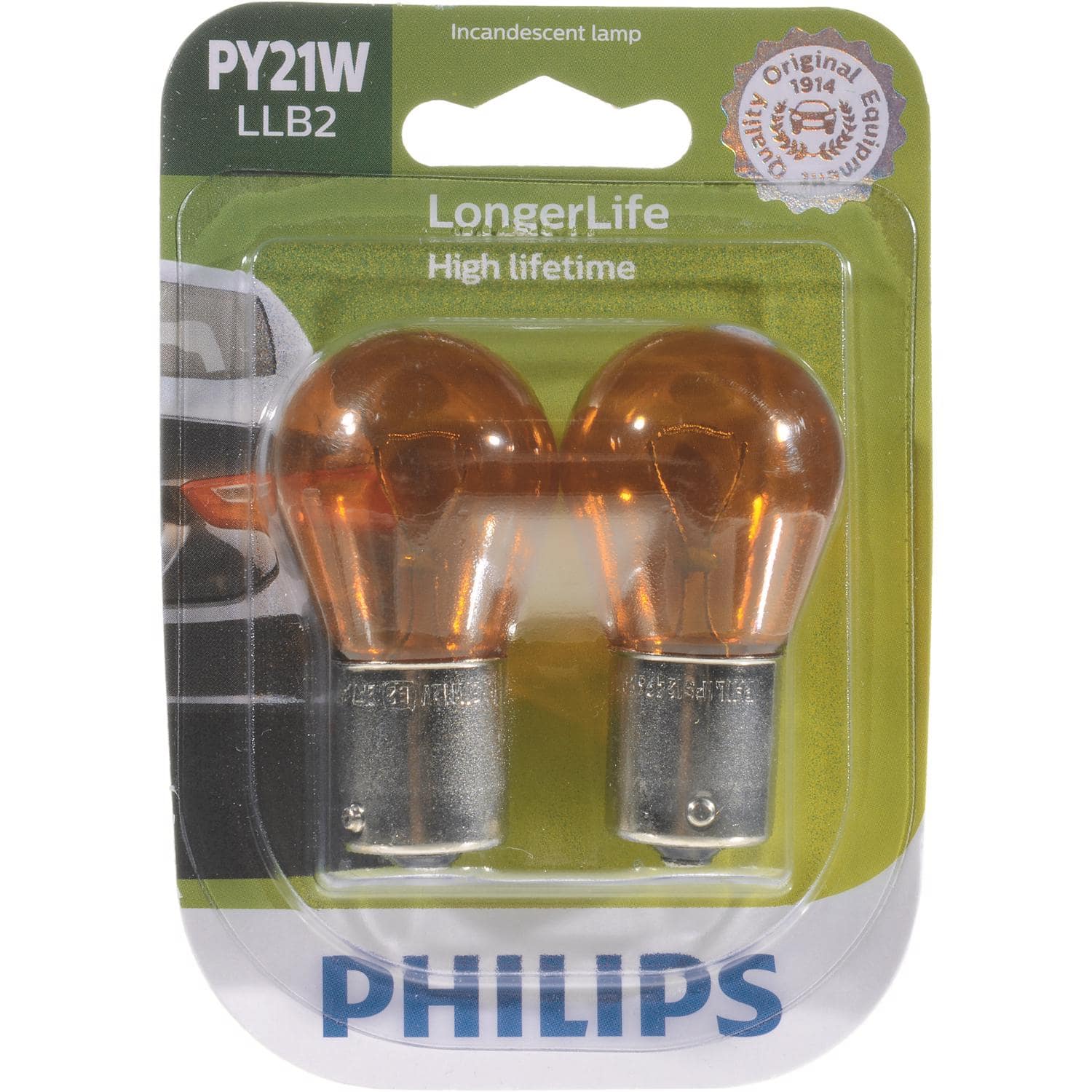 Philips - LongerLife Incandescent Back-Up/Cornering/Stop/Turn Miniature Automotive Bulb PY21WLLB2