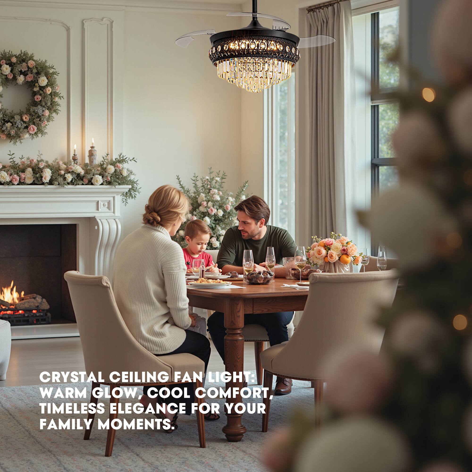CRYSTAL CEILING FAN LIGHT: WARM GLOW, COOL COMFORT, TIMELESS ELEGANCE FOR YOUR FAMILY MOMENTS.