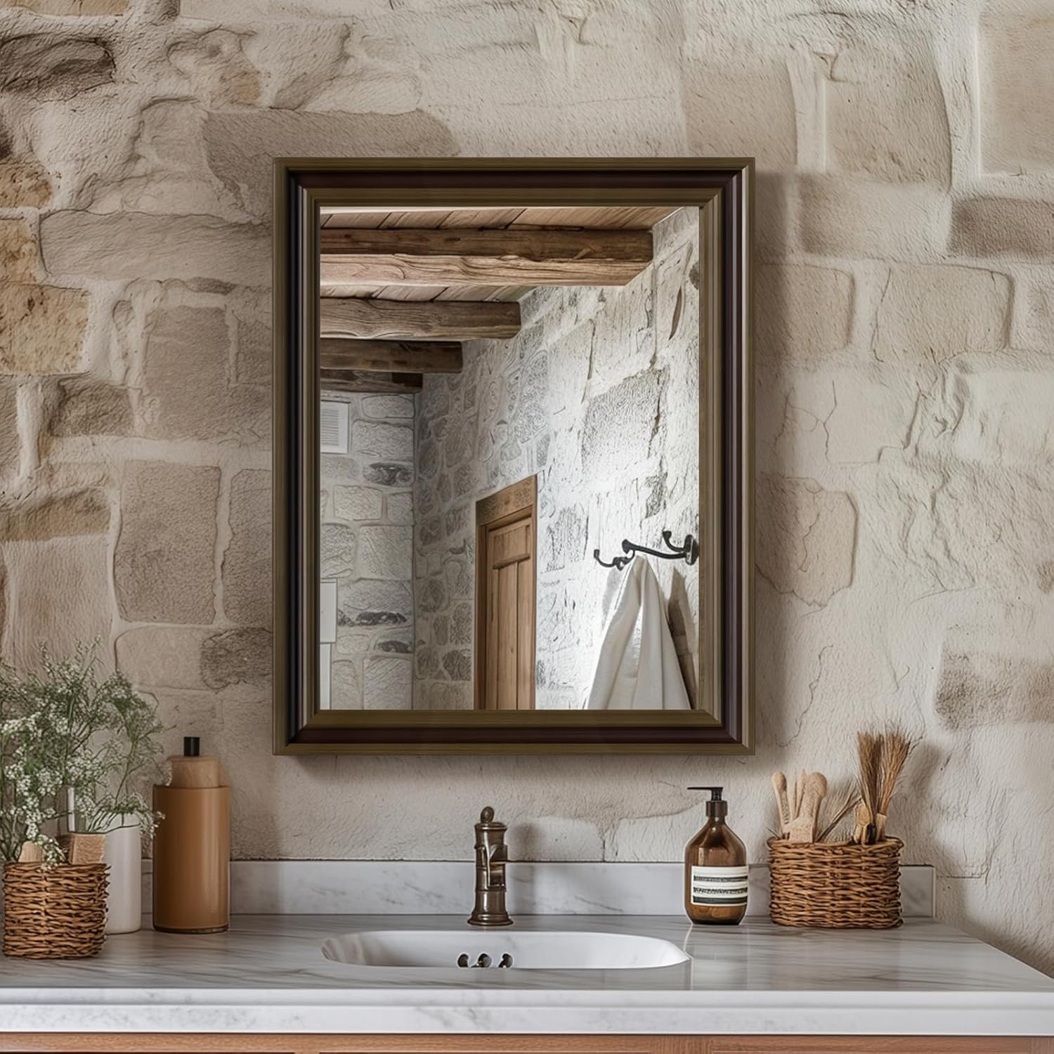 Front. ULTRUE - Ultrue UTBM0RT01CO04050 Retro Copper Effect 16x20 Framed Wall Mirror.