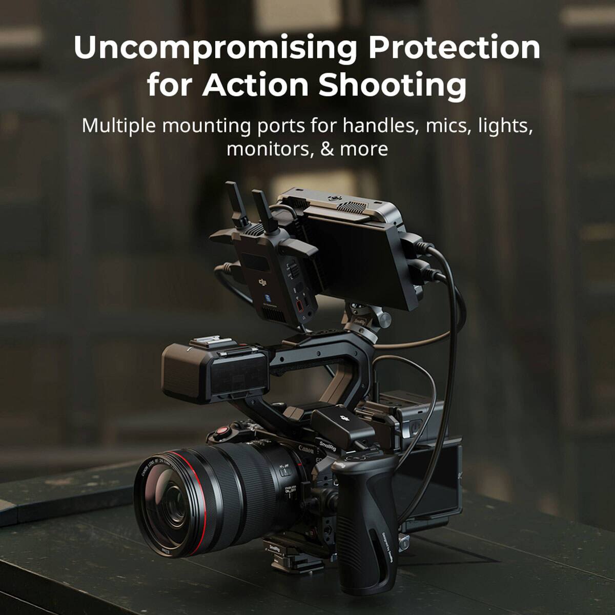 Uncompromising Protection for Action Shooting

Multiple mounting ports for handles, mics, lights, monitors, & more