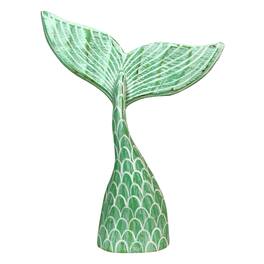 Things2Die4 - Wood Mermaid Tail Sculpture 13.75" Coastal Table Decor Ocean Art - Turquoise