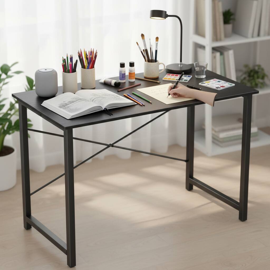 Alt View 6. AOITUN - Computer Desk 40 Inch, Small Desk, Sturdy Writing Table with Metal Frame, Modern Workstation for Bedroom, Black - Black.