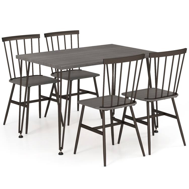 Front. SlickBlue - 5-Piece Dining Table Set for 4 with 360° Swivel Feet for Small Spaces - Grey, Oak.