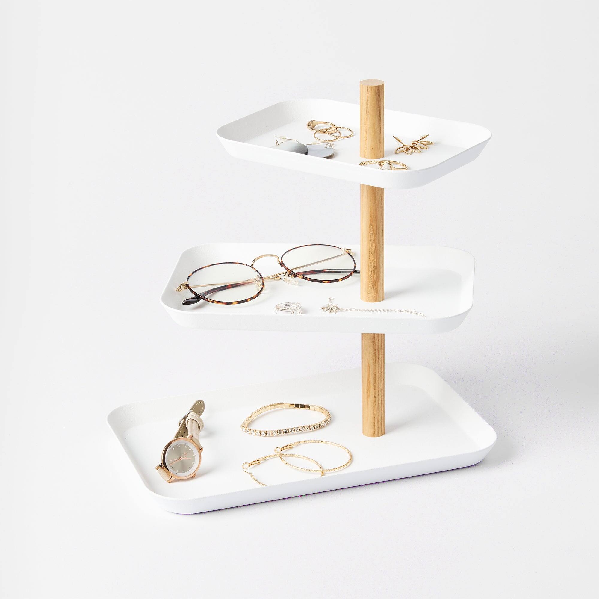 Alt View 1. Yamazaki Home - Three-Tier Display Tray - Steel - Ash.