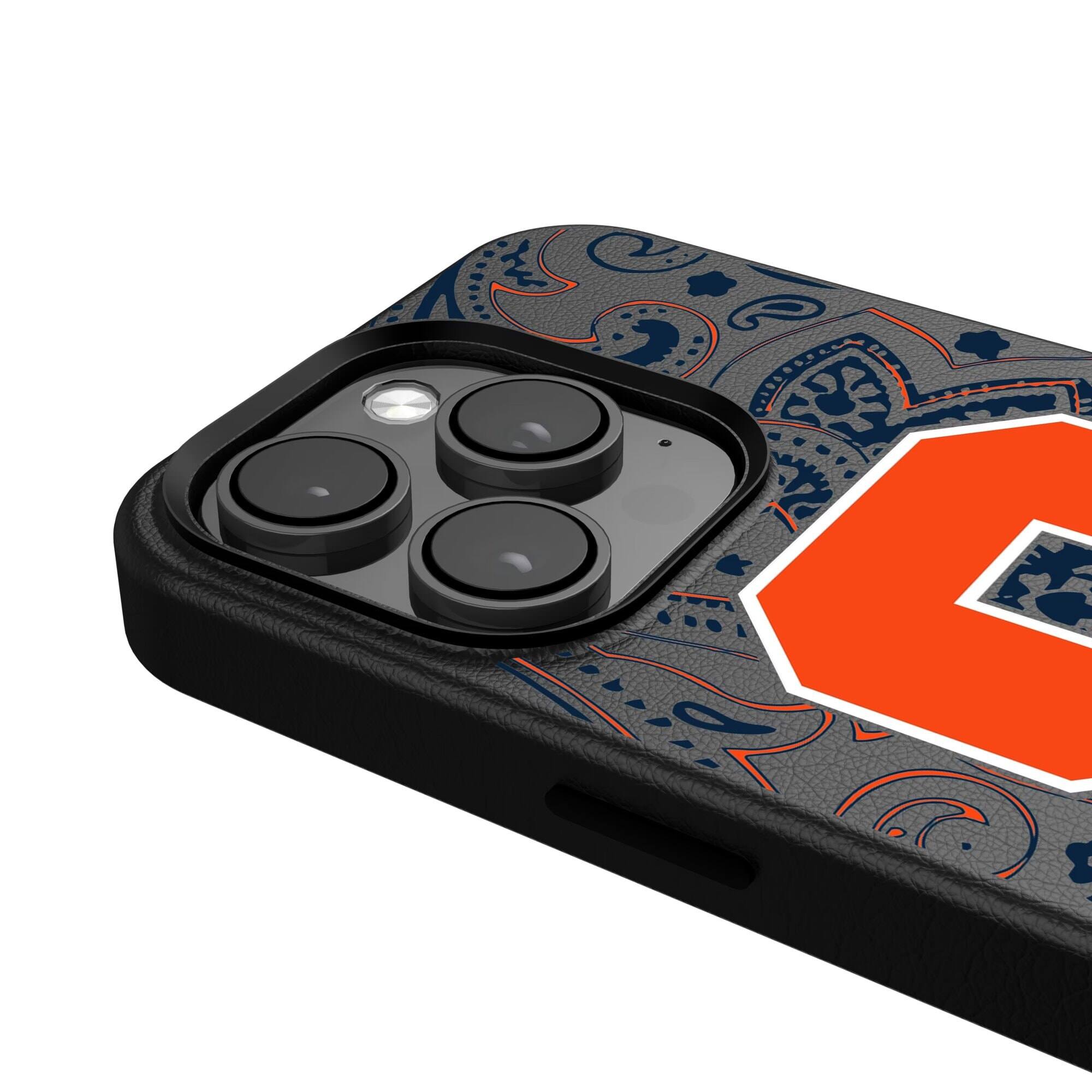 Alt View 3. Keyscaper - Syracuse Orange Paisley iPhone Magnetic Bump Case - 16 Pro Max - Black.